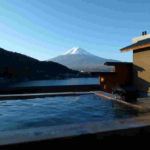 Mt Fuji from onsen bath at a ryokan in Kawaguchiko
